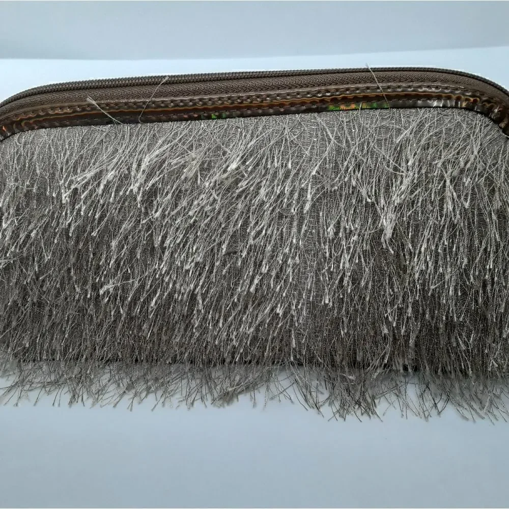 Lancome Paris Tan Fringe W Bronze Trim Cosmetic Makeup Bag Like New
